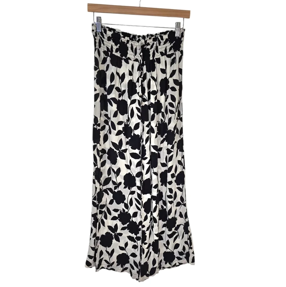 Kate‎ Spade White Black Floral Wide Leg Pants Women's Small